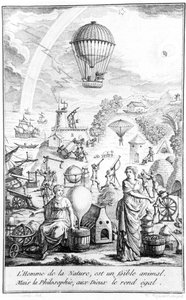 Alegoría hecha durante el período de la revolución francesa ilustrando los beneficios para la humanidad de los descubrimientos técnicos y científicos de Claude Louis Desrais